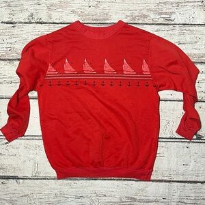 Vintage 1980s Sailing Boat Red 80s Jumper Pullover Crewneck Sweatshirt